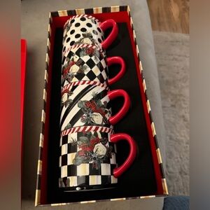 New in box Mackenzie Childs Scottish Bouquet set of 4 stacking mugs